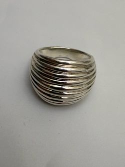 ATI 925 Mexico Sterling Silver Ribbed Dome Ring Wide Band Modernist