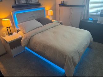 Full Size Bed Frame with Multicolored LED and Remote Control