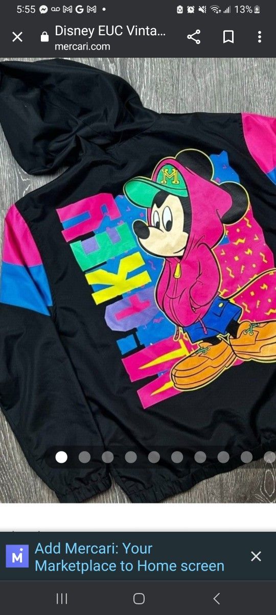 **NEW** Disney Vintage 90s Style Mickey Mouse Windbreaker Jacket Hoodie.  