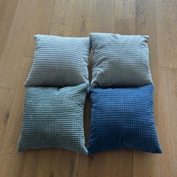 4 Throw Pillows 15x15 Sage Green and Blue