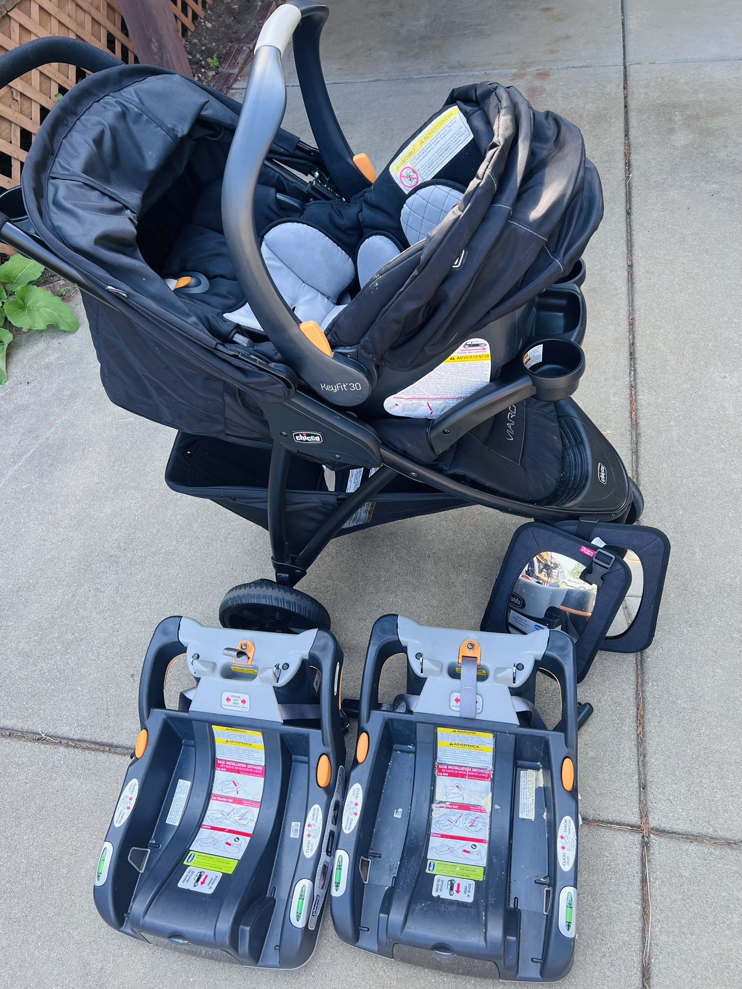 Stroller, Car Seat, 2 Bases and Two Rear Mirrors 