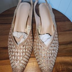 Rose Gold Embroidered Sling Back Heels