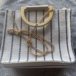 Small Tote Wood Handles And Gold Chain Shoulder Strap