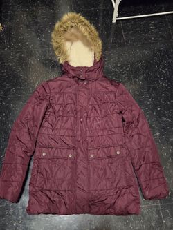 Arizona Jean Co. Burgundy Puffer Parka with Faux-Fur Hood Women's S