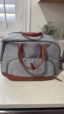 Gray and Brown Duffle Tote Bag