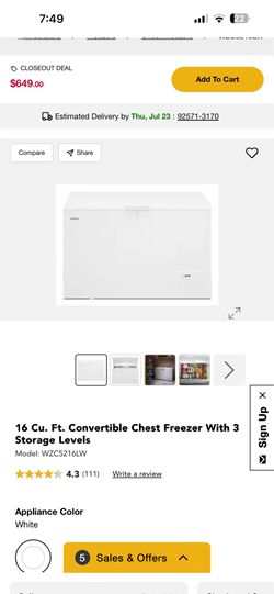 16 Cu. Ft. Convertible Chest Freezer With 3 Storage Levels