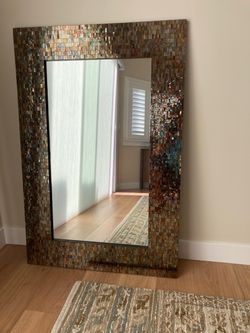 Large Bronze Mosaic-Style Framed Mirror