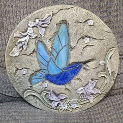 Beautiful Resin Stepping Stone With Glass Hummingbird