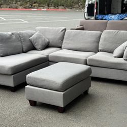 Sectional Couch Sofa Gray With Ottoman (Free Delivery)🚚 