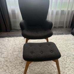 Like New: Mid-Century Modern Wingback Fabric Lounge Chair & Ottoman Set