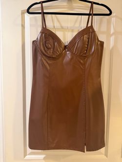 Brown Faux Leather Mini Dress