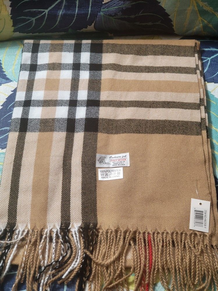 Cashmink Brown Plaid Scarf/Shawl With Fringes 