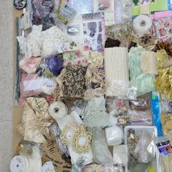 A Huge Diverse Assorted Craft, Sewing, and Decorating Supplies and Numerous Materials. As Per Photos 