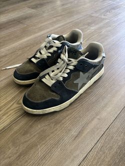 Size 10 Bape shoes ( A Bathing Ape) Sk8-sta Navy and Khaki (forest green)