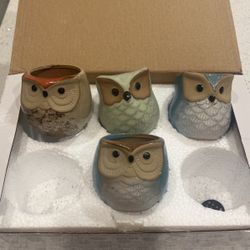 4 Owl Planters Flower Pot New In Box