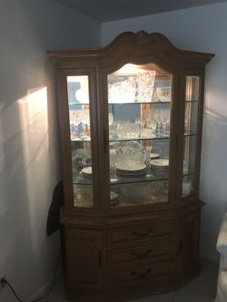 China cabinet with crystal China.