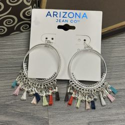 Silver Tone Earrings With Colorful Tassels