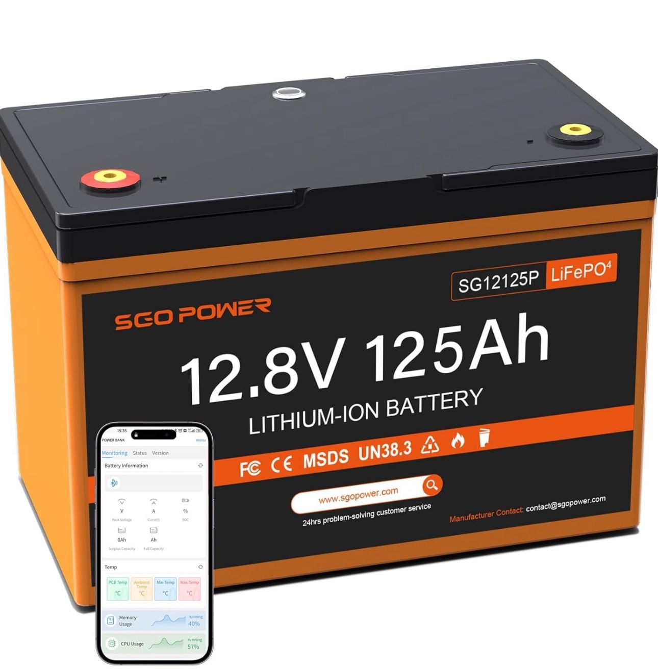 12V 125Ah LiFePO4 Battery, 100A BMS Group 27 Deep Cycle Lithium Battery for Trolling Motor, Marine, RV, Camper, Trailer, Solar System, Golf Cart with