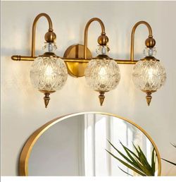 6209: New Vintage Bathroom Lights Fixtures Gold Vanity Light with Glass Globe LampShade 3 Light Mid Century G9 Bulb Wall Sconce Indoor Vanity Light Ov