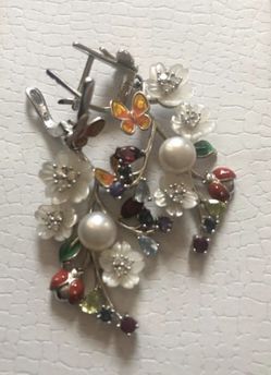 925 sterling silver pearls , garnet , topaz , iolite and Amethyst gemstone dangle earrings