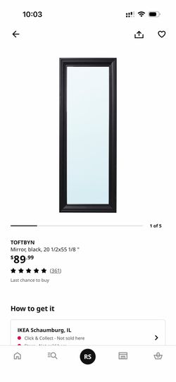 IKEA TOFTBYN Full-Length Wall Mirror – Black – 20.5”x55” – Like New