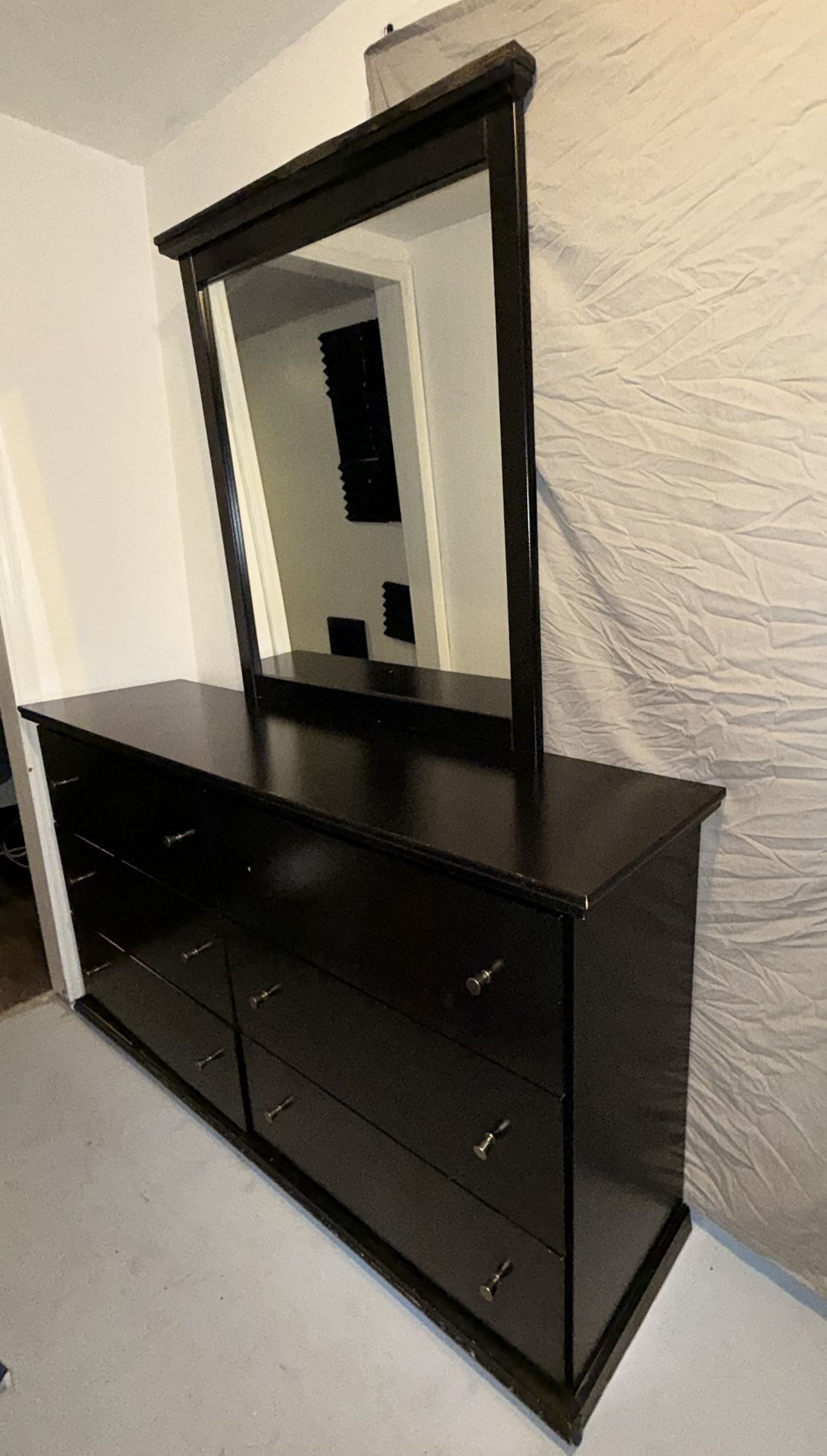 Black 6-Drawer Dresser + Attached Mirror