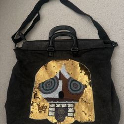 Black Skull Sequined Large Crossbody Cloth Bag