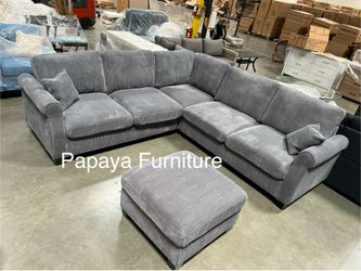 Grey Sectional Sofa And Ottoman, Sectionals, Sofa, Couch, Plush Sectional, High Back Couch, Sofas, Grey Sectional, Grey Sofa, Grey Couch