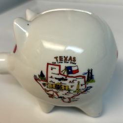 souvenir white ceramic pig piggy bank  from Texas  The Lone Star State 3.5”