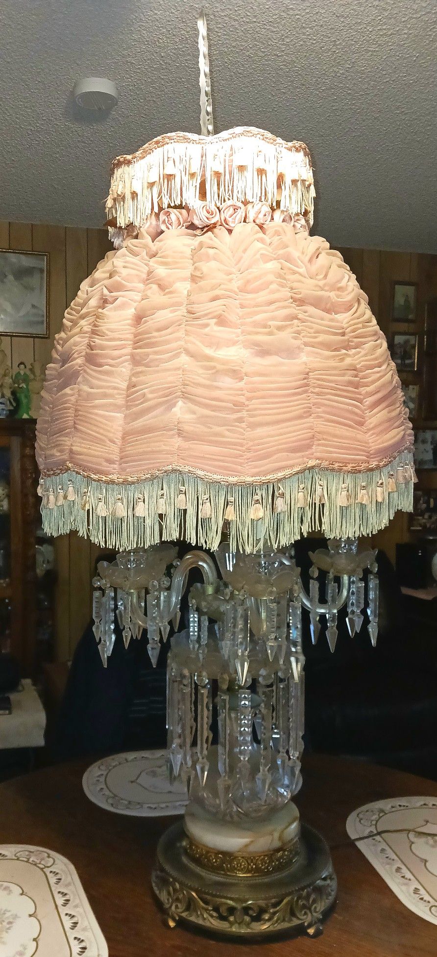 1920s Antique Vintage Austrian Made In Austria Crystal Bronze Marble Table Lamp