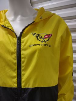 Corvette Windbreaker Jacket w/ Hood Size L Black & Yellow