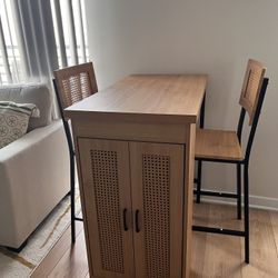 Rattan Dining Set Table With 2 Chairs And In Built Cabinet 