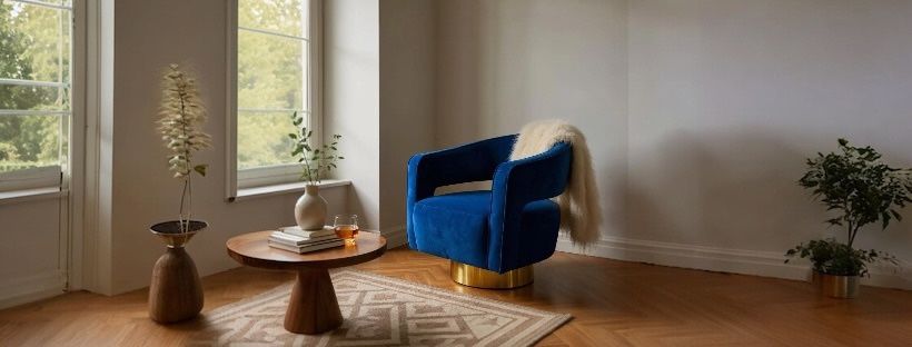 Fun Velvet Swivel Accent Blue Barrel Chair