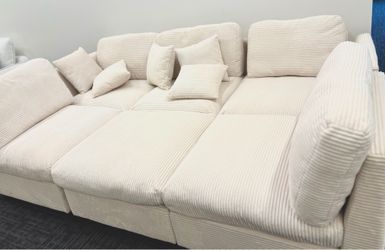 Sofa Sectional White Corduroy