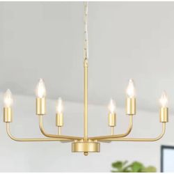 6-Light golde and Farmhouse Candle Linear Chandelier for Living Room with No Bulbs Included L4