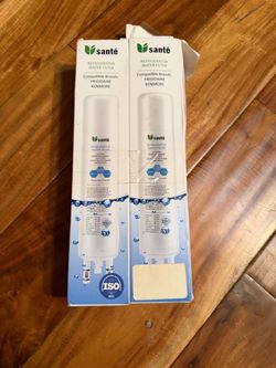 Two Santé Refrigerator Water Filters compatible with Frigidaire and Kenmore systems. Both are new