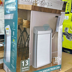 NINESTARS 13 Gal. Silver Stainless Steel Rectangular Shape Motion Sensor Trash Can