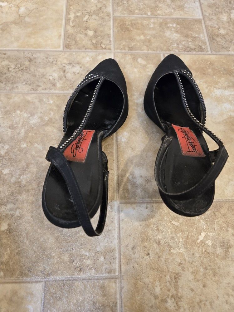 Strappy rhinestone-studded evening high heels