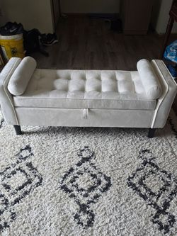 Ottoman Bench – Upholstered End-of-Bed Storage Chest with Rolled Armrests