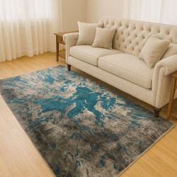 8x10 Modern Abstract Turquoise and Gray Area Rug