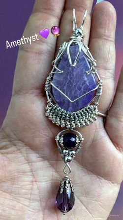 Amethyst and glass handmade pendant non tarnish!