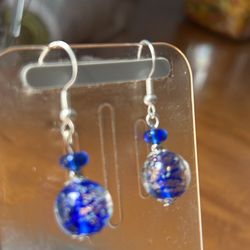 Silver Glowing Glass Beads Earrings. 