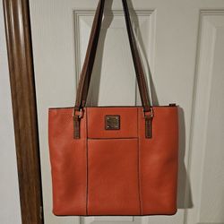 Dooney And Bourke Orange Pebbled Leather Lextington Tote With COA
