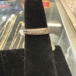 14KT White Gold Band W/ Small Natural Diamonds 40134-1