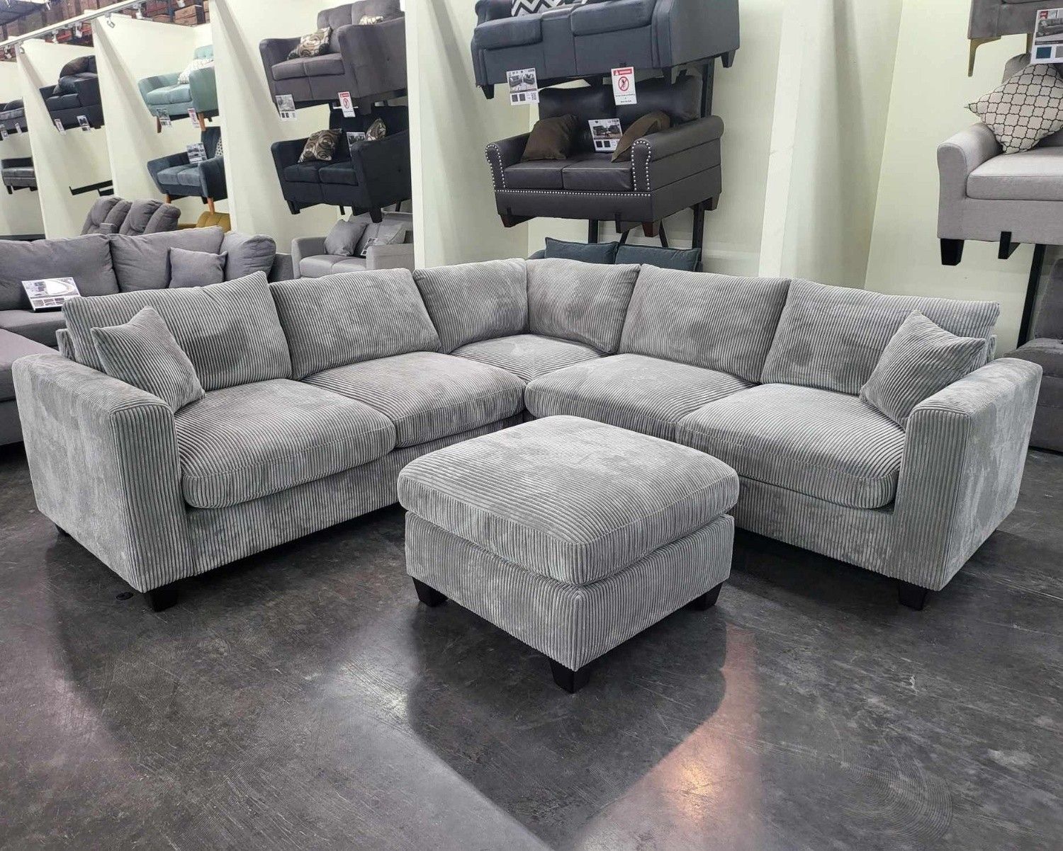 Grey Corduroy Sectional - I Deliver