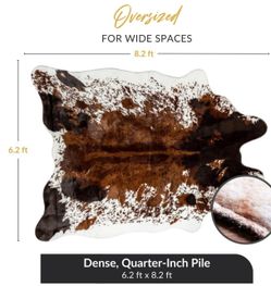 Faux Cowhide Rug 6'3"x8'2" - Brown Cow Print Rug, Washable, Non-Shedding