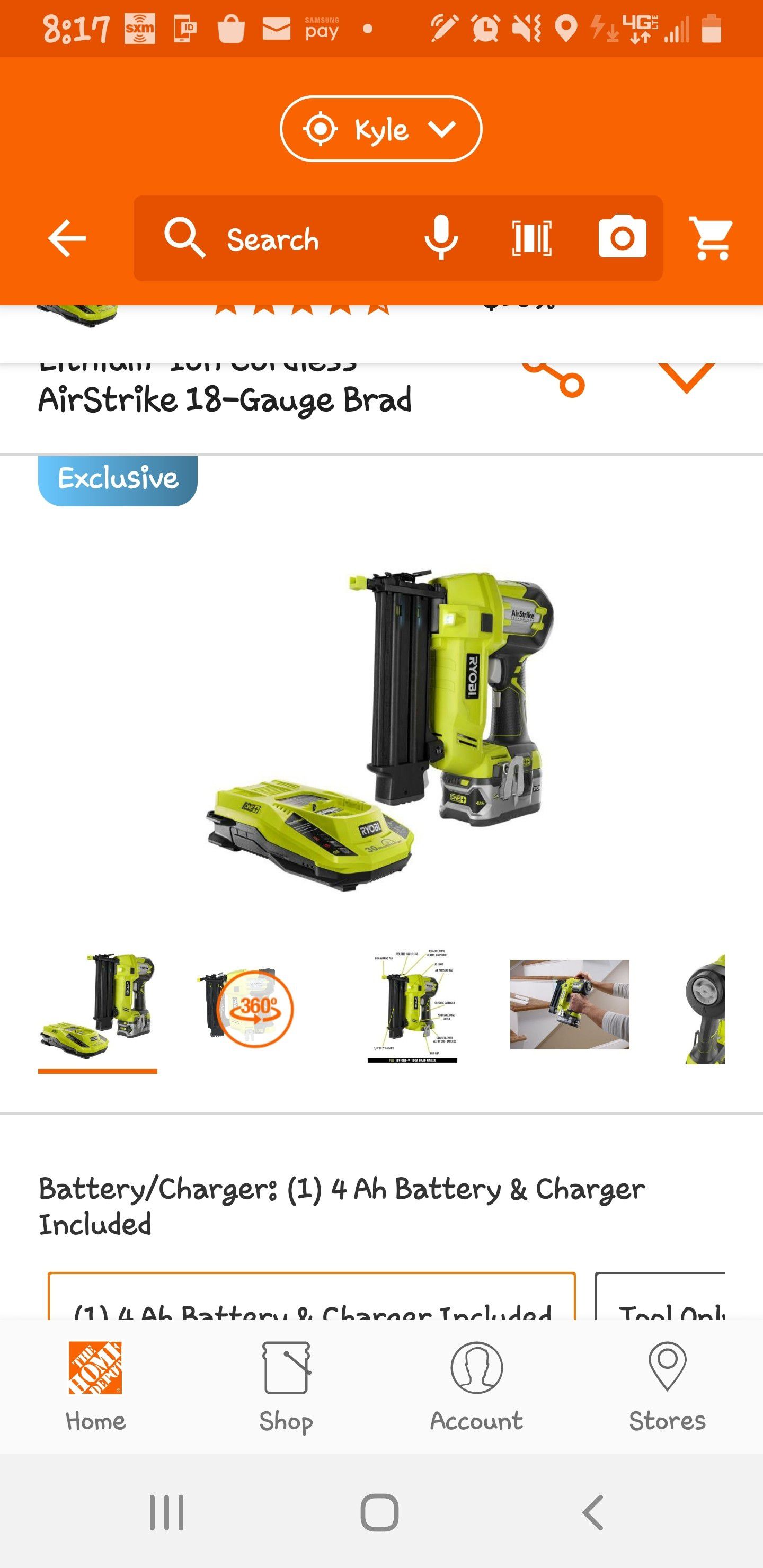 Ryobi Brad nail gun battery and charger or best offer I accept PayPal