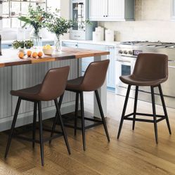 3X Dark Brown 24” Faux Leather Barstools 
