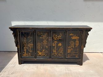 Antique Chinese Black Lacquer Chinoiserie Sideboard / Cabinet