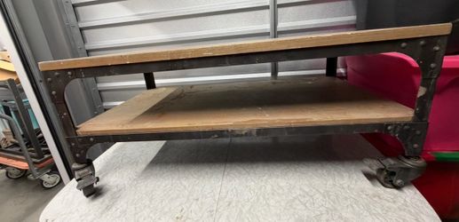 Industrial Rolling Cart with Wood Shelves